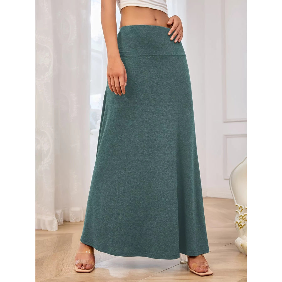 Flowy Maxi Skirt with Wide Waistband Olive Green / S Apparel and Accessories