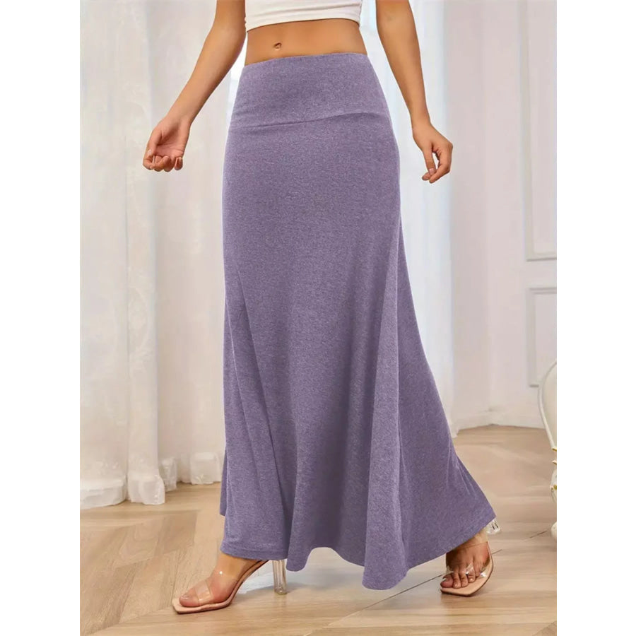 Flowy Maxi Skirt with Wide Waistband Purple / S Apparel and Accessories