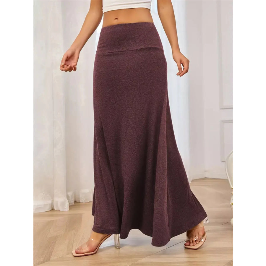 Flowy Maxi Skirt with Wide Waistband Wine Red / S Apparel and Accessories