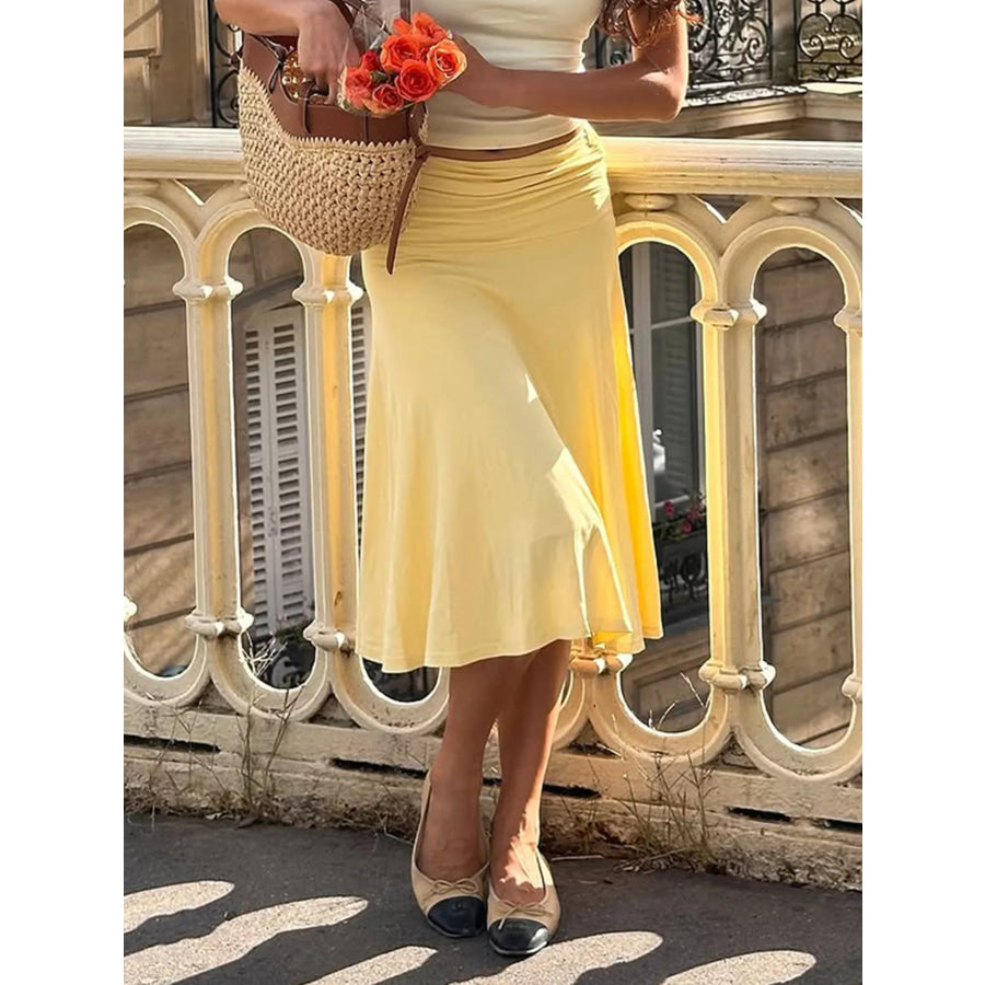 Flowy Ruched Waist Skirt Yellow / S Apparel and Accessories