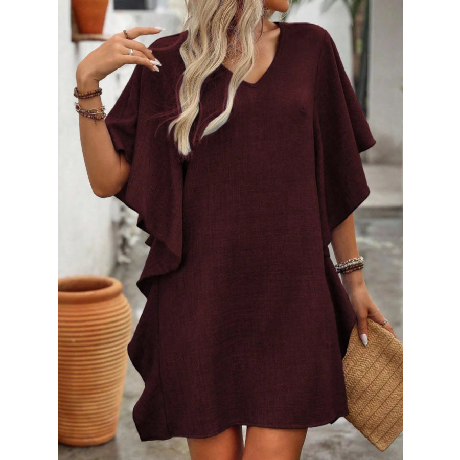 Flowy Sleeve V-Neck Casual Mini Dress Apparel and Accessories