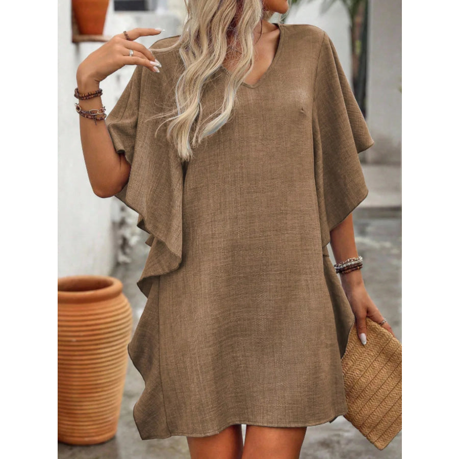 Flowy Sleeve V-Neck Casual Mini Dress Apparel and Accessories