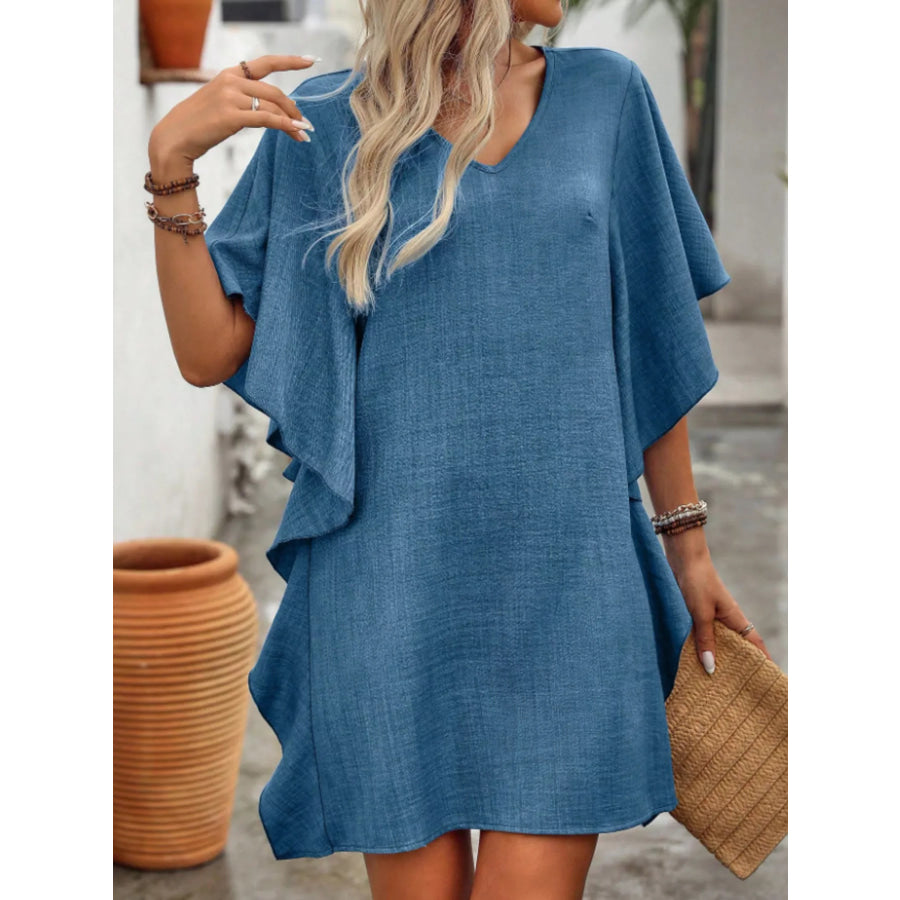 Flowy Sleeve V-Neck Casual Mini Dress Apparel and Accessories