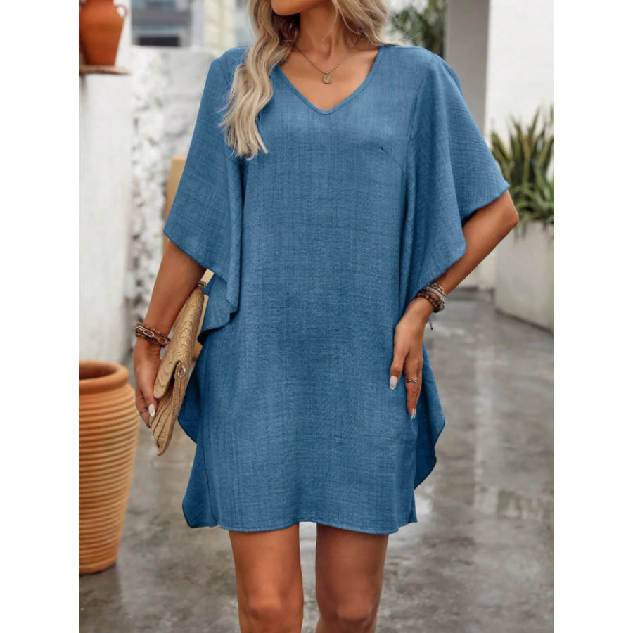Flowy Sleeve V-Neck Casual Mini Dress Apparel and Accessories