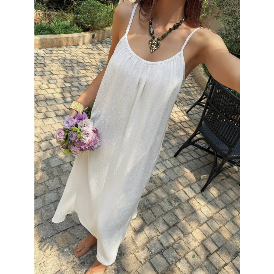 Flowy Spaghetti Strap Midi Dress White / S Apparel and Accessories