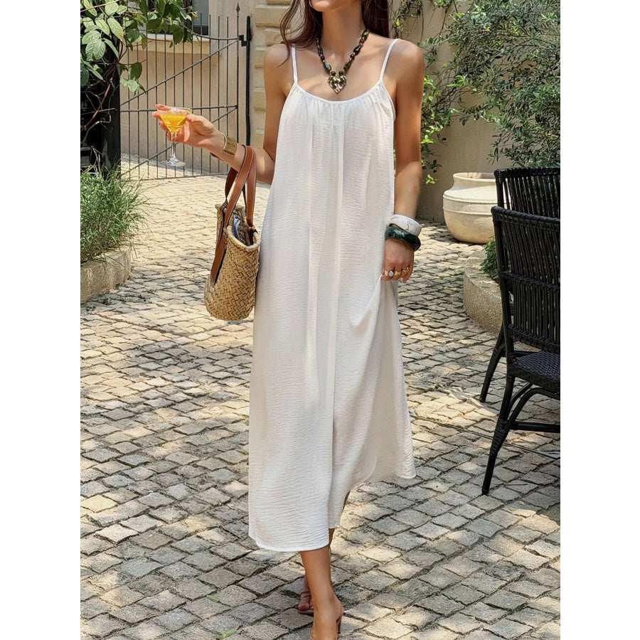 Flowy Spaghetti Strap Midi Dress White / S Apparel and Accessories