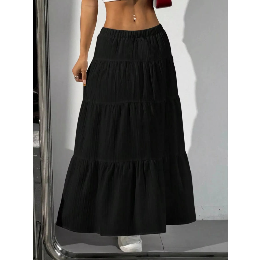 Flowy Tiered Maxi Skirt Black / S Apparel and Accessories