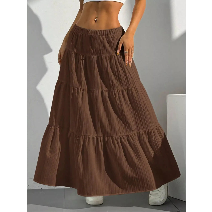 Flowy Tiered Maxi Skirt Brown / S Apparel and Accessories