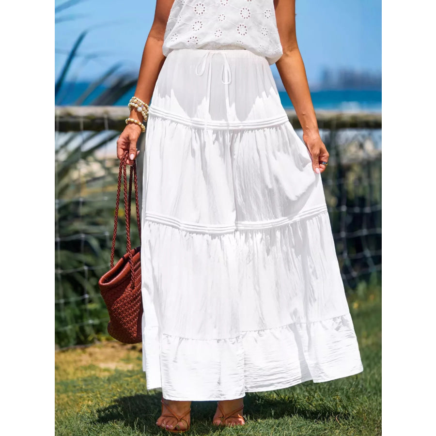 Flowy Tiered Maxi Skirt White / S Apparel and Accessories