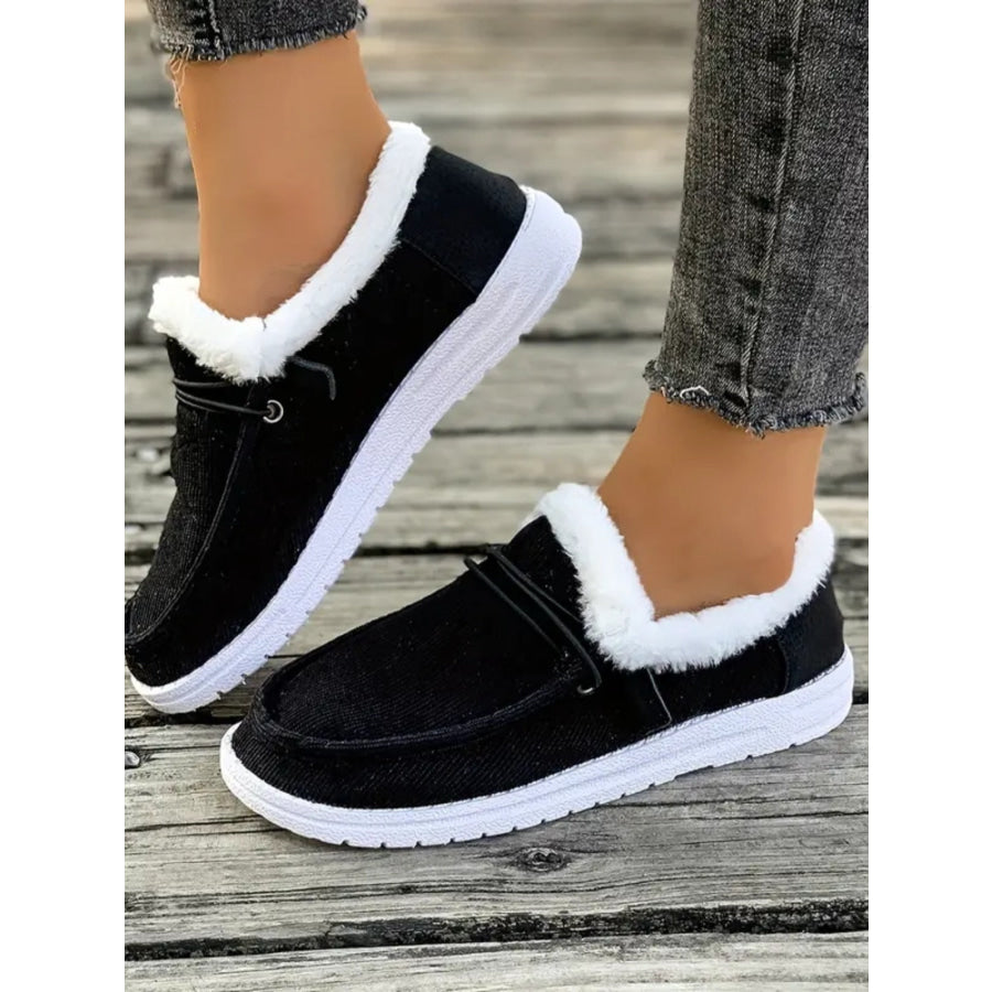 Fluff Round Toe Flat Slip-Ons Black / 35(US4) Apparel and Accessories