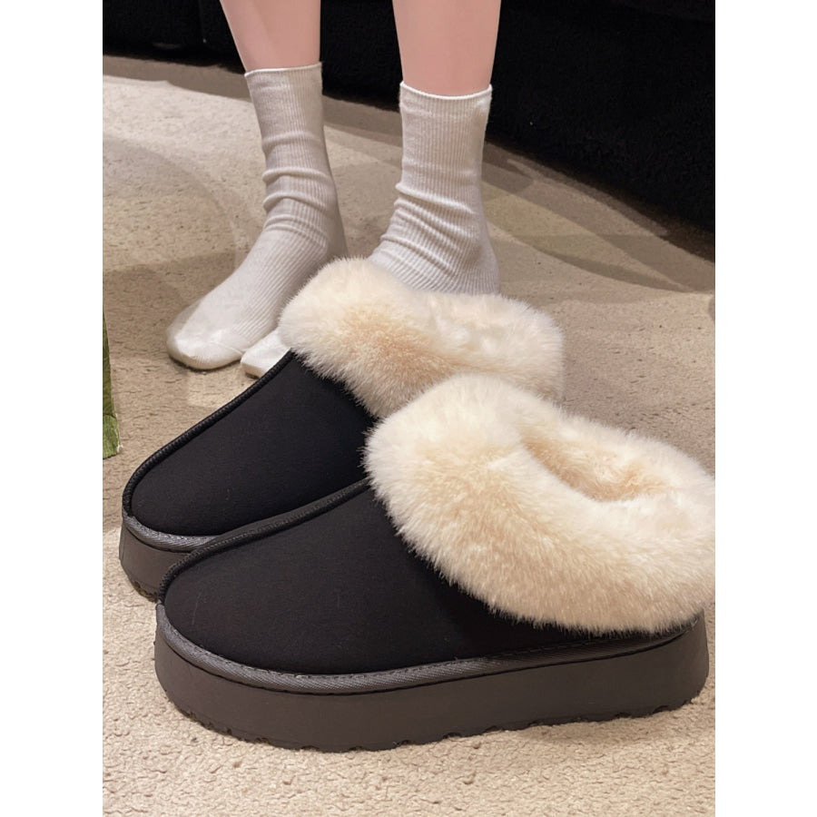 Fluff Trim Round Toe Boots Apparel and Accessories