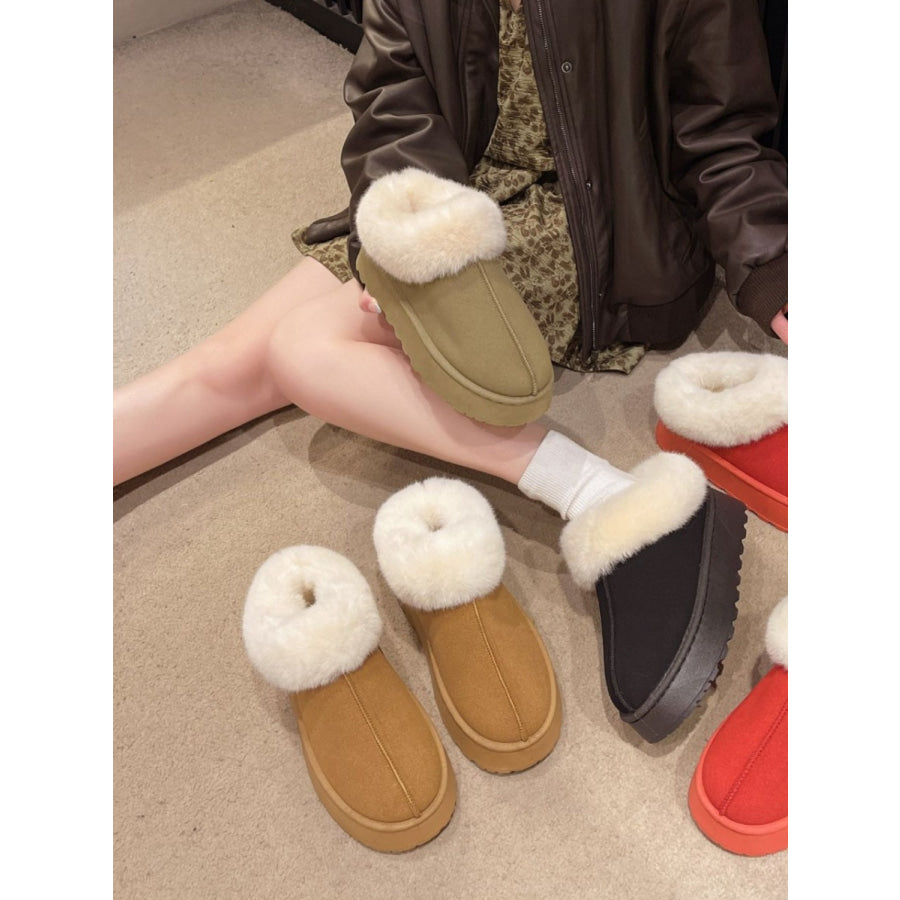 Fluff Trim Round Toe Boots Apparel and Accessories