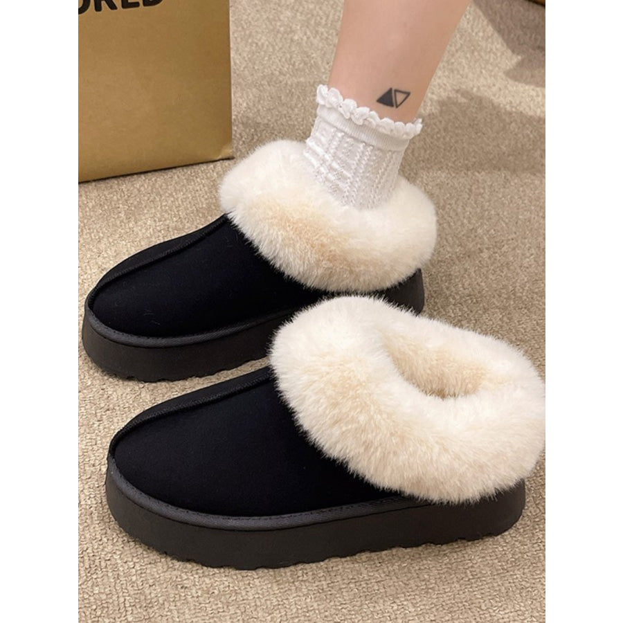 Fluff Trim Round Toe Boots Black / 36(US5) Apparel and Accessories