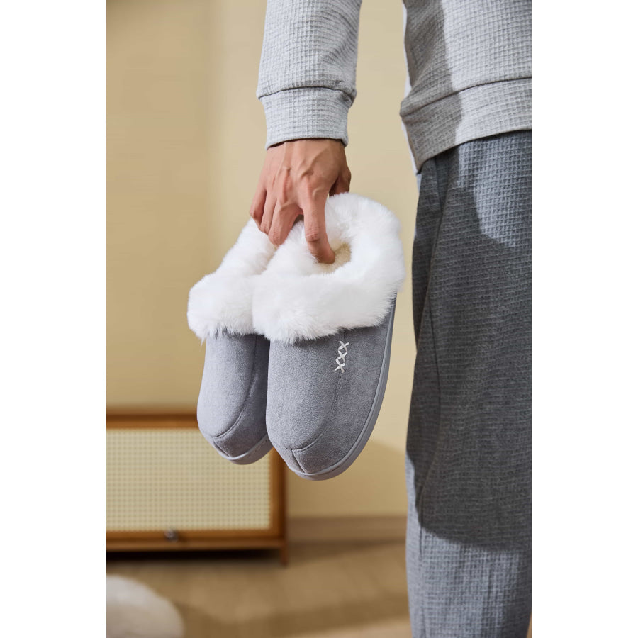 Fluff Trim Round Toe Flat Slippers Apparel and Accessories