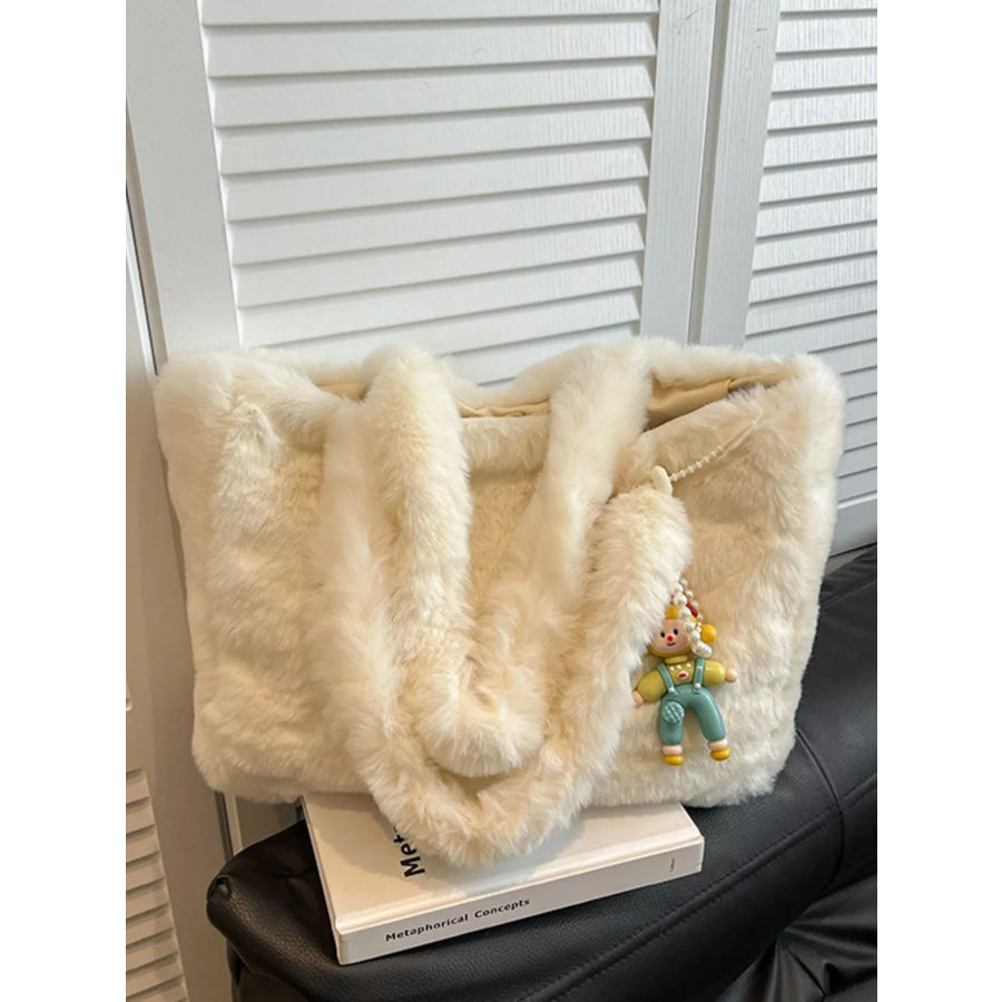 Fluffy Cartoon Charm Shoulder Bag Cream / ONESIZE Apparel and Accessories