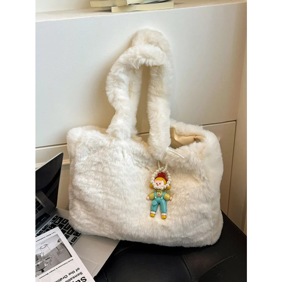 Fluffy Cartoon Charm Shoulder Bag Cream / ONESIZE Apparel and Accessories