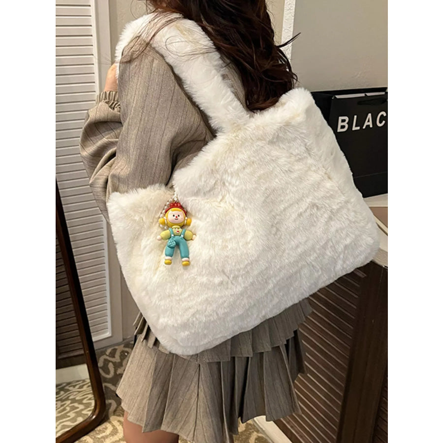 Fluffy Cartoon Charm Shoulder Bag Cream / ONESIZE Apparel and Accessories