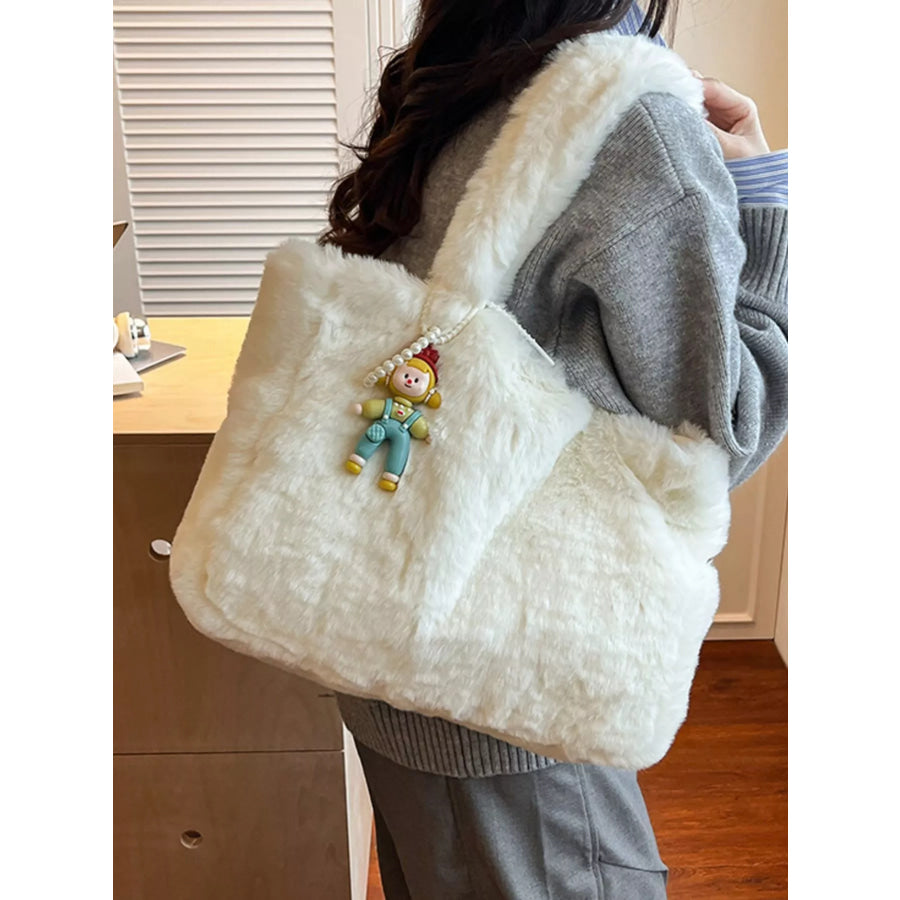 Fluffy Cartoon Charm Shoulder Bag Cream / ONESIZE Apparel and Accessories