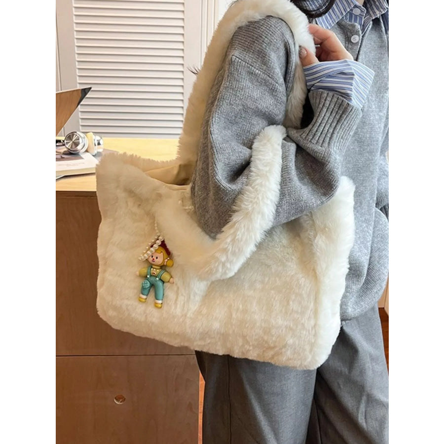 Fluffy Cartoon Charm Shoulder Bag Cream / ONESIZE Apparel and Accessories
