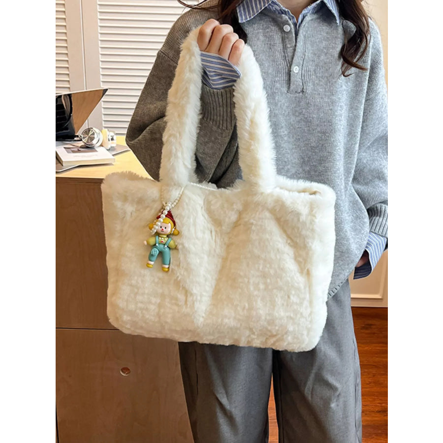 Fluffy Cartoon Charm Shoulder Bag Cream / ONESIZE Apparel and Accessories