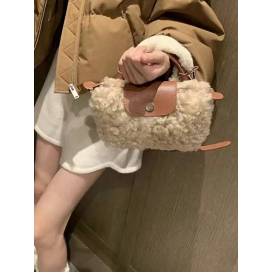 Fluffy Crossbody Bag with Leather Accents Khaki / One Size Apparel and Accessories