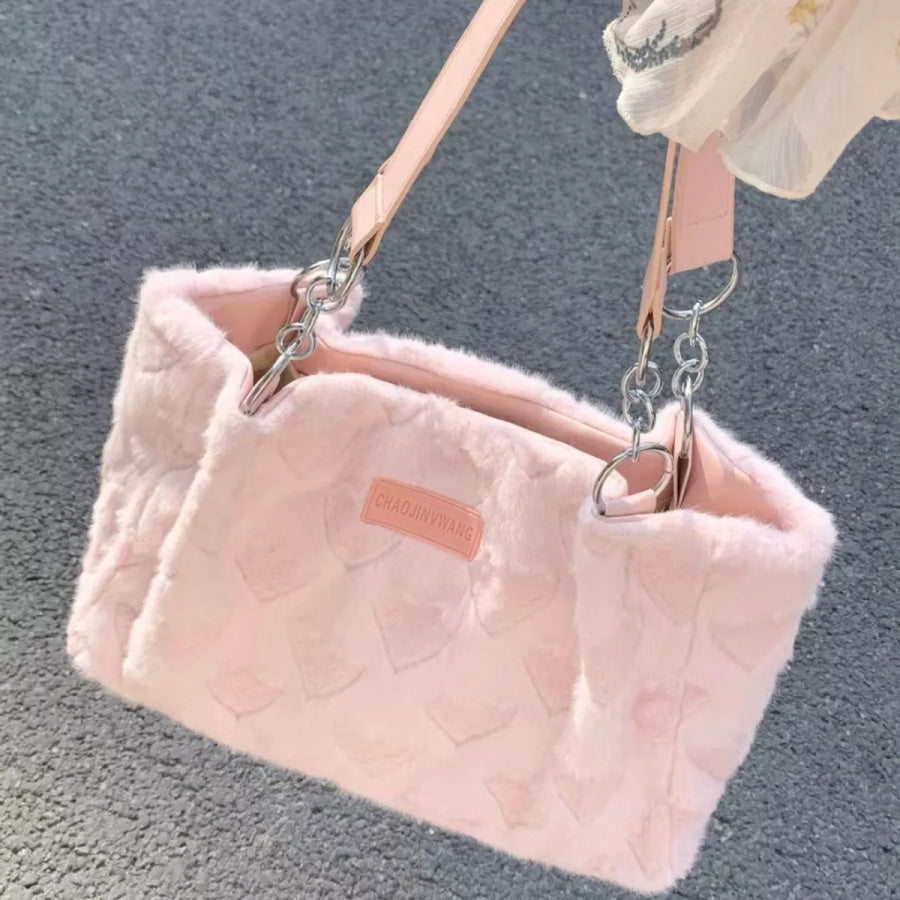 Fluffy Heart-Patterned Handbag Pink / One Size Apparel and Accessories