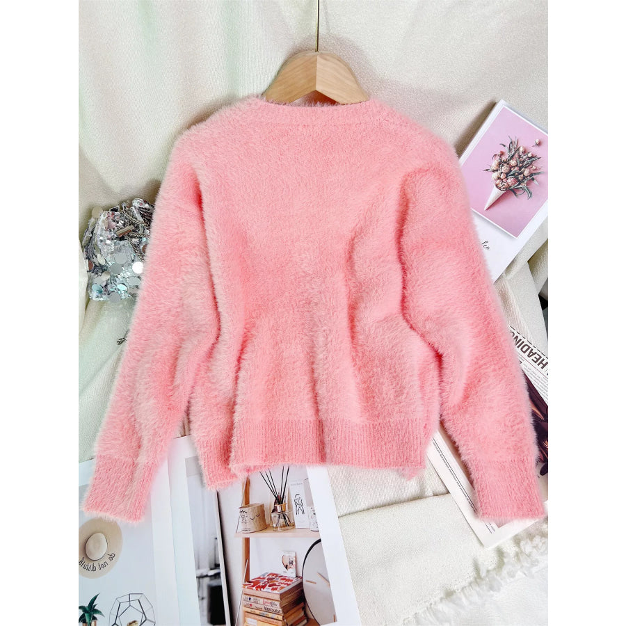 Fluffy Knit Button Up Cardigan Apparel and Accessories