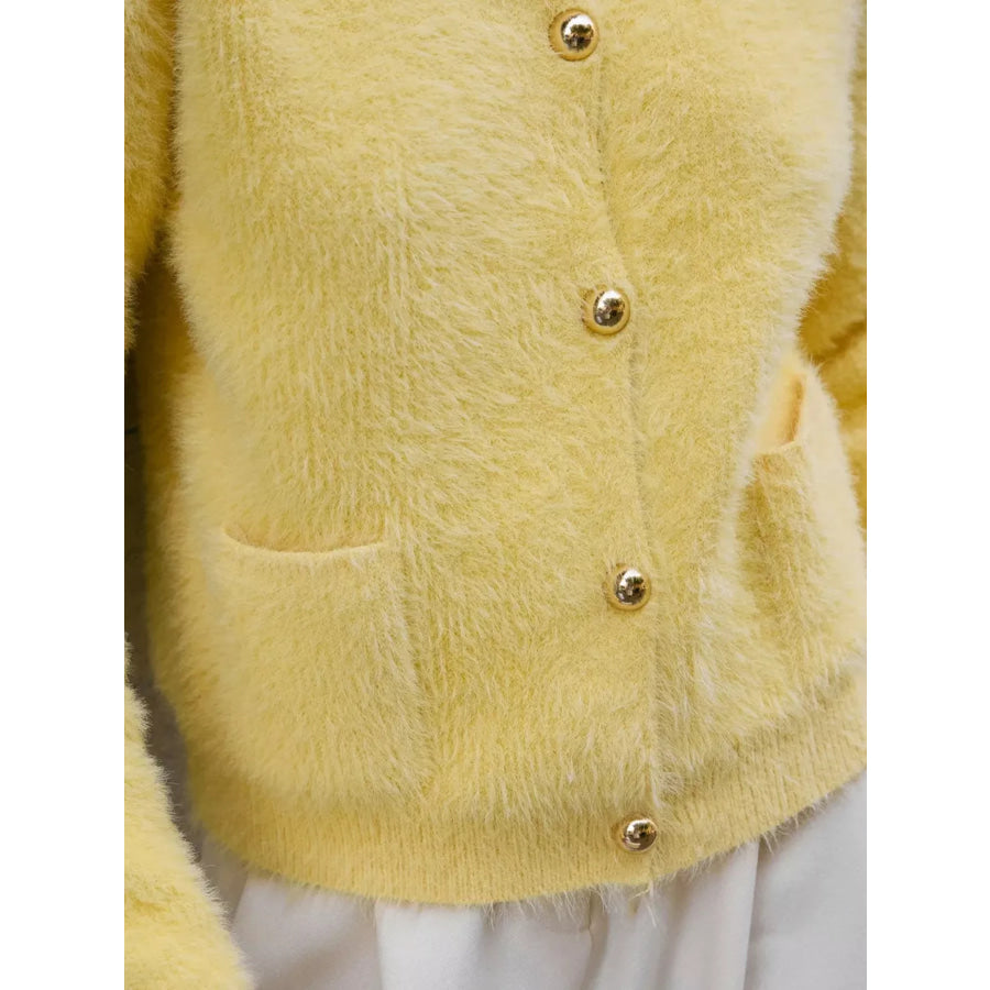 Fluffy Knit Button Up Cardigan Apparel and Accessories