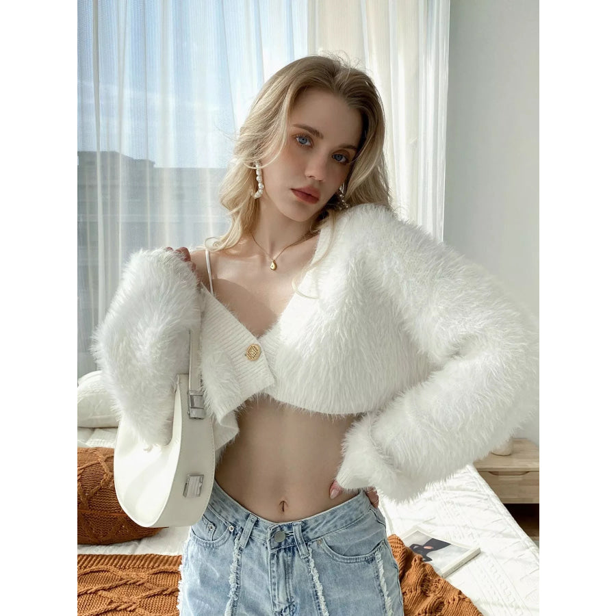 Fluffy Knit Cropped Cardigan Apparel and Accessories