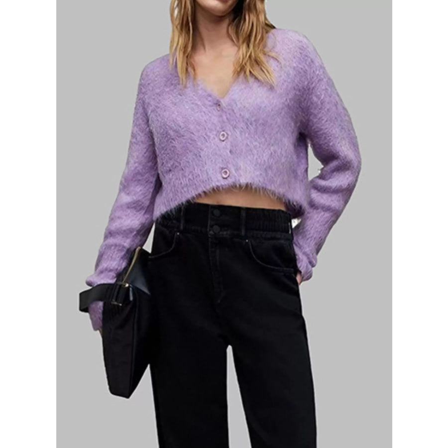 Fluffy Knit Cropped Cardigan Apparel and Accessories