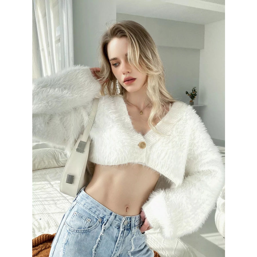 Fluffy Knit Cropped Cardigan Apparel and Accessories