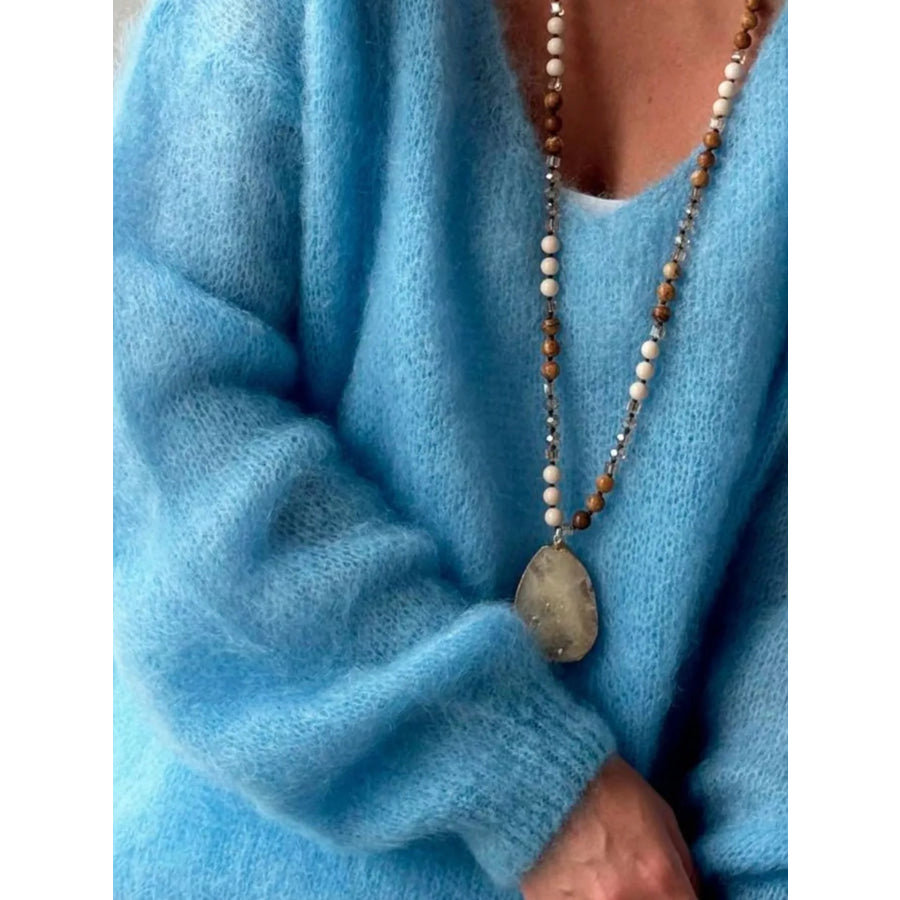 Fluffy Knit V-Neck Long Sleeve Sweater Apparel and Accessories