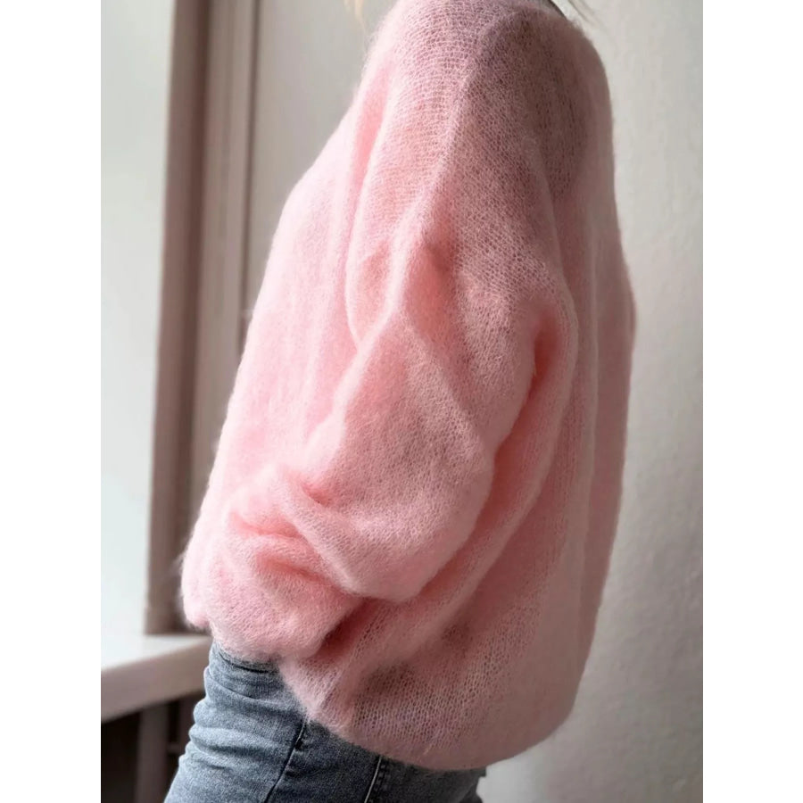 Fluffy Knit V-Neck Long Sleeve Sweater Apparel and Accessories
