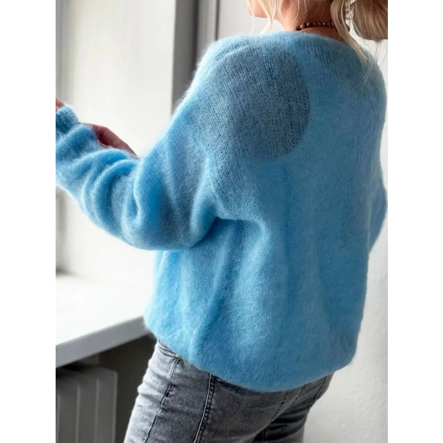 Fluffy Knit V-Neck Long Sleeve Sweater Apparel and Accessories