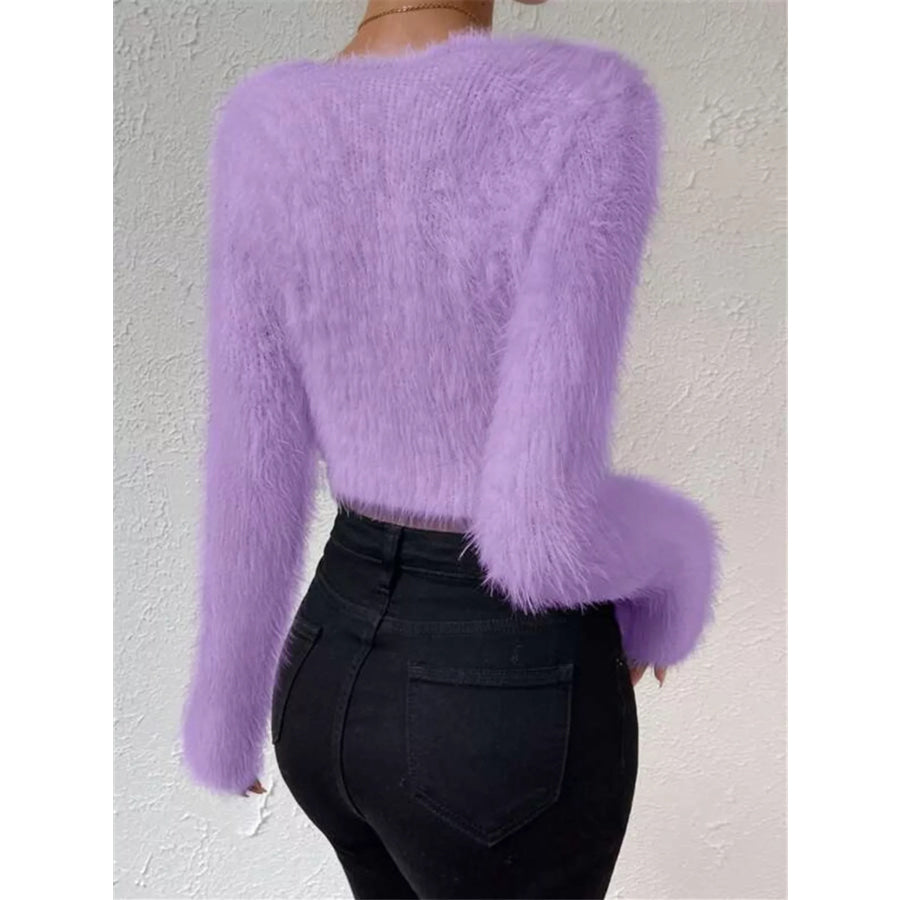 Fluffy Knit V-Neck Sweater Apparel and Accessories