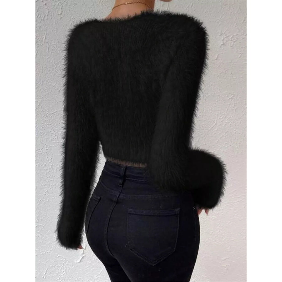 Fluffy Knit V-Neck Sweater Apparel and Accessories