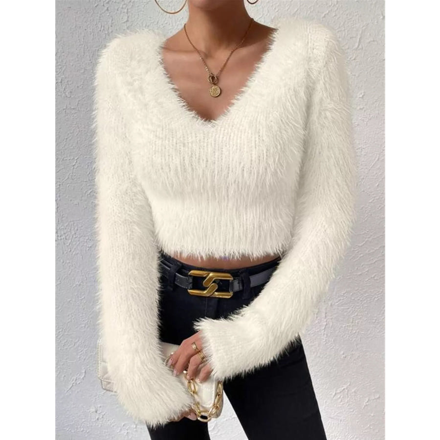 Fluffy Knit V-Neck Sweater Apparel and Accessories