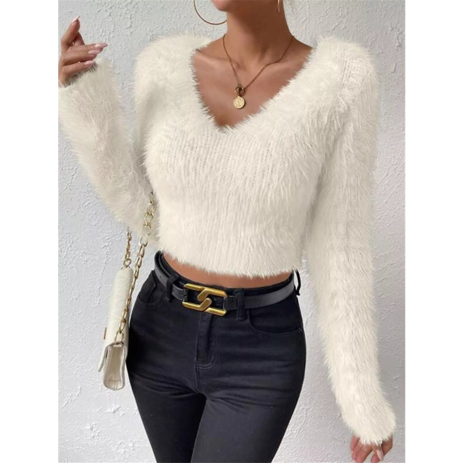 Fluffy Knit V-Neck Sweater Apparel and Accessories