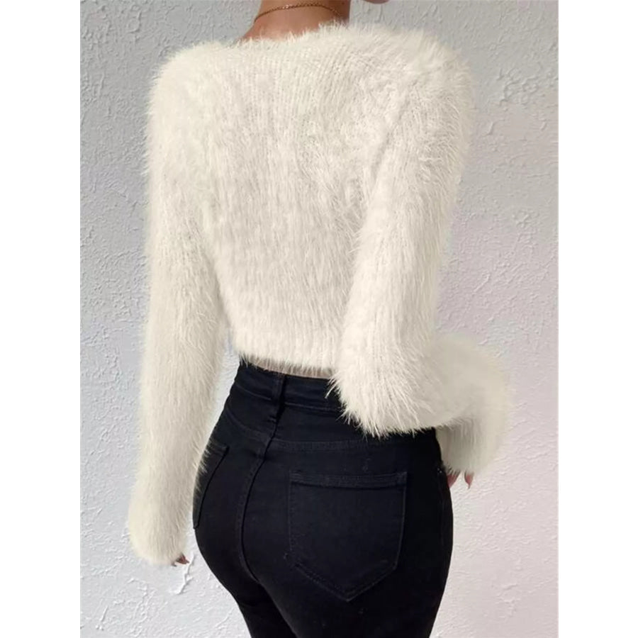 Fluffy Knit V-Neck Sweater Apparel and Accessories