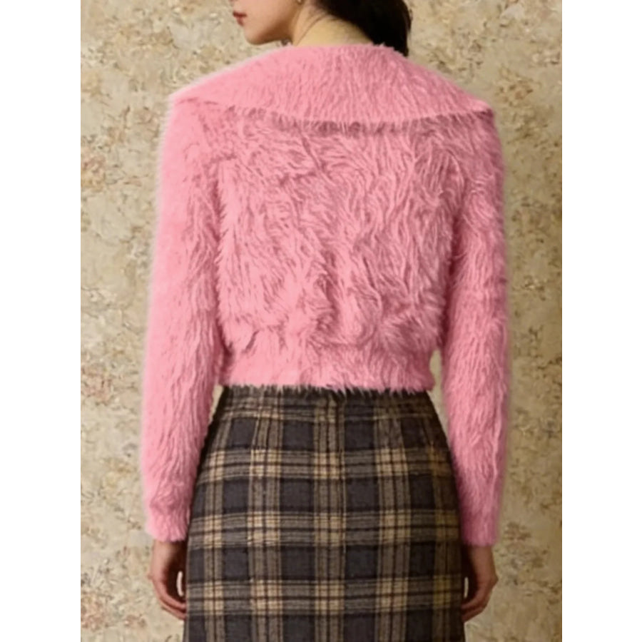 Fluffy Knit Zip-Up Outerwear Apparel and Accessories