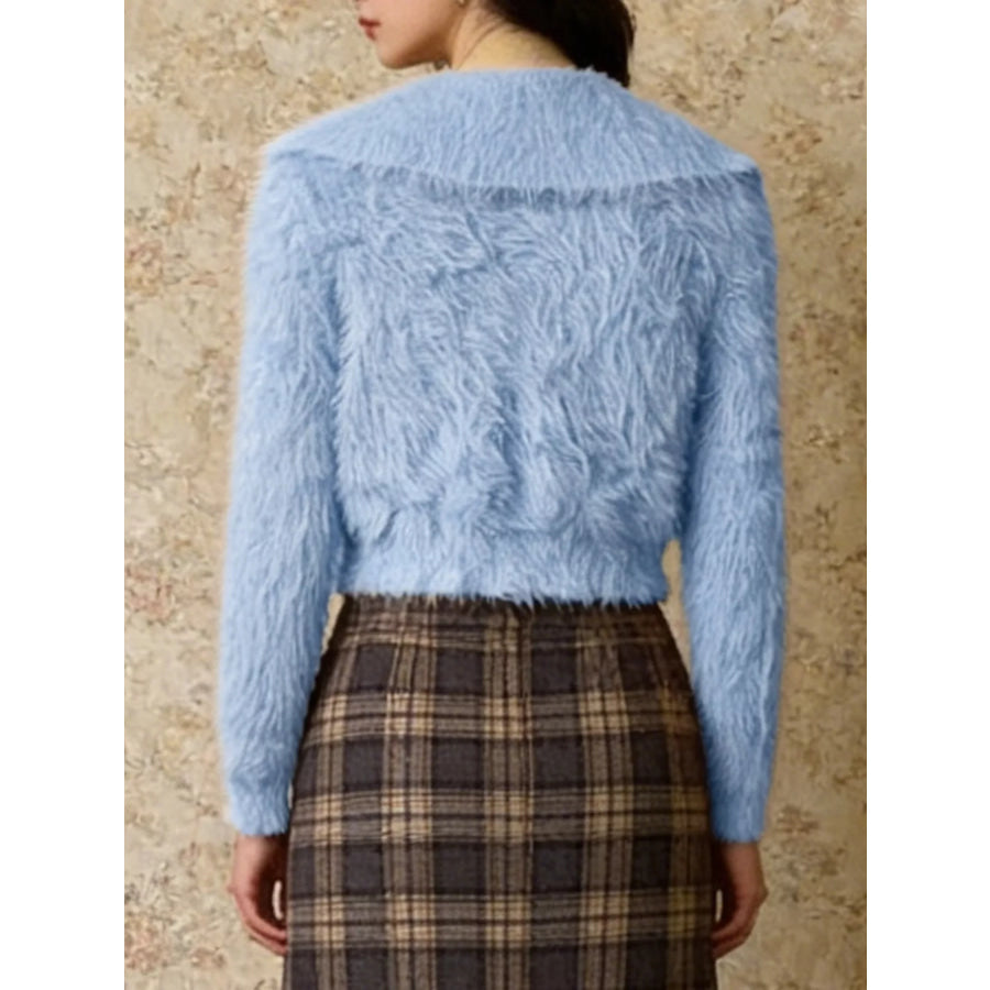 Fluffy Knit Zip-Up Outerwear Apparel and Accessories