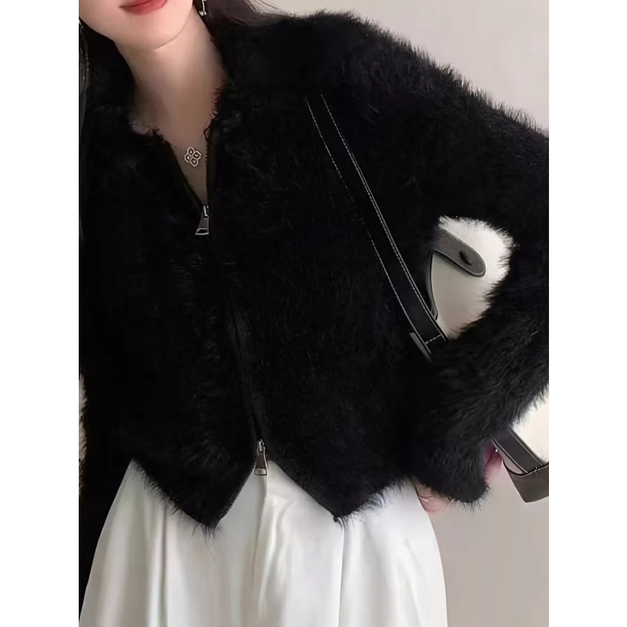 Fluffy Knit Zip-Up Outerwear Apparel and Accessories