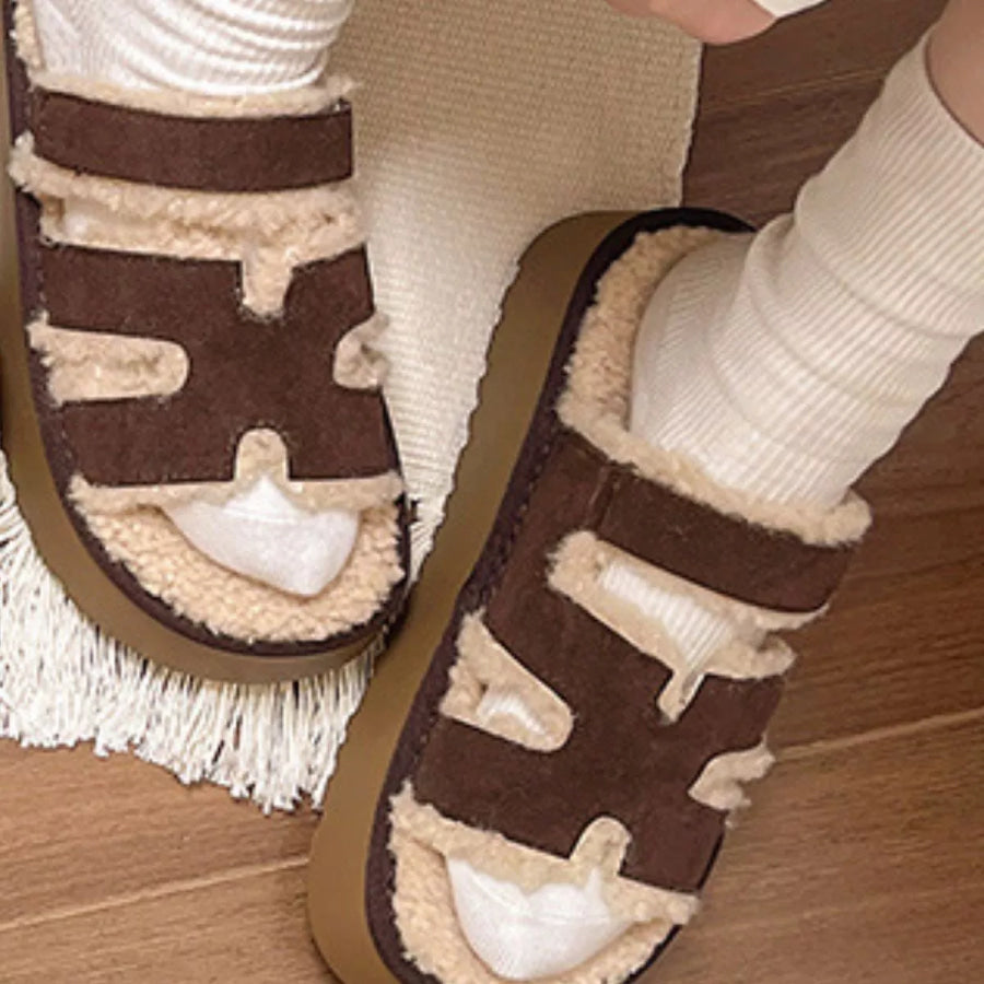 Fluffy Platform Velcro Slippers Apparel and Accessories