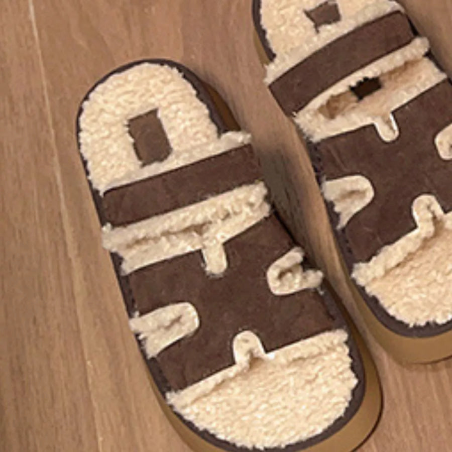 Fluffy Platform Velcro Slippers Apparel and Accessories