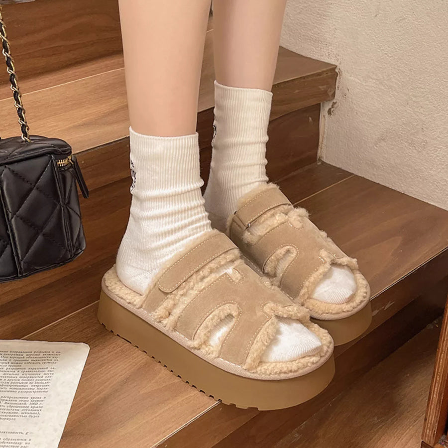 Fluffy Platform Velcro Slippers Apparel and Accessories