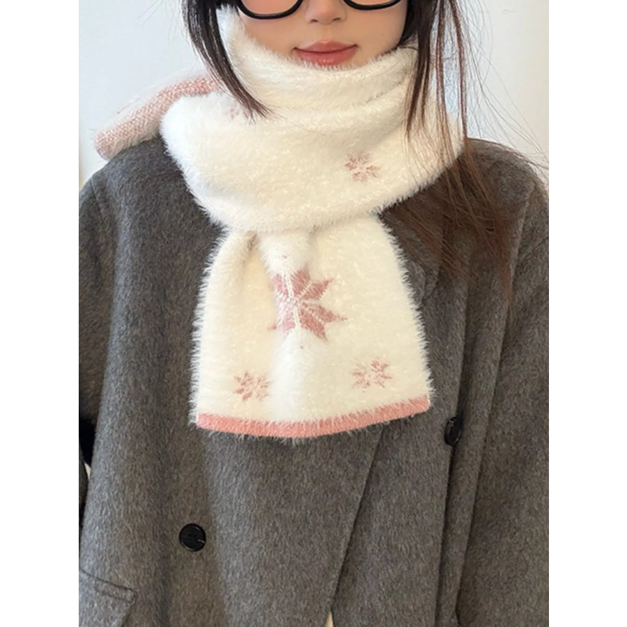 Fluffy Snowflake Pattern Winter Scarf Apparel and Accessories