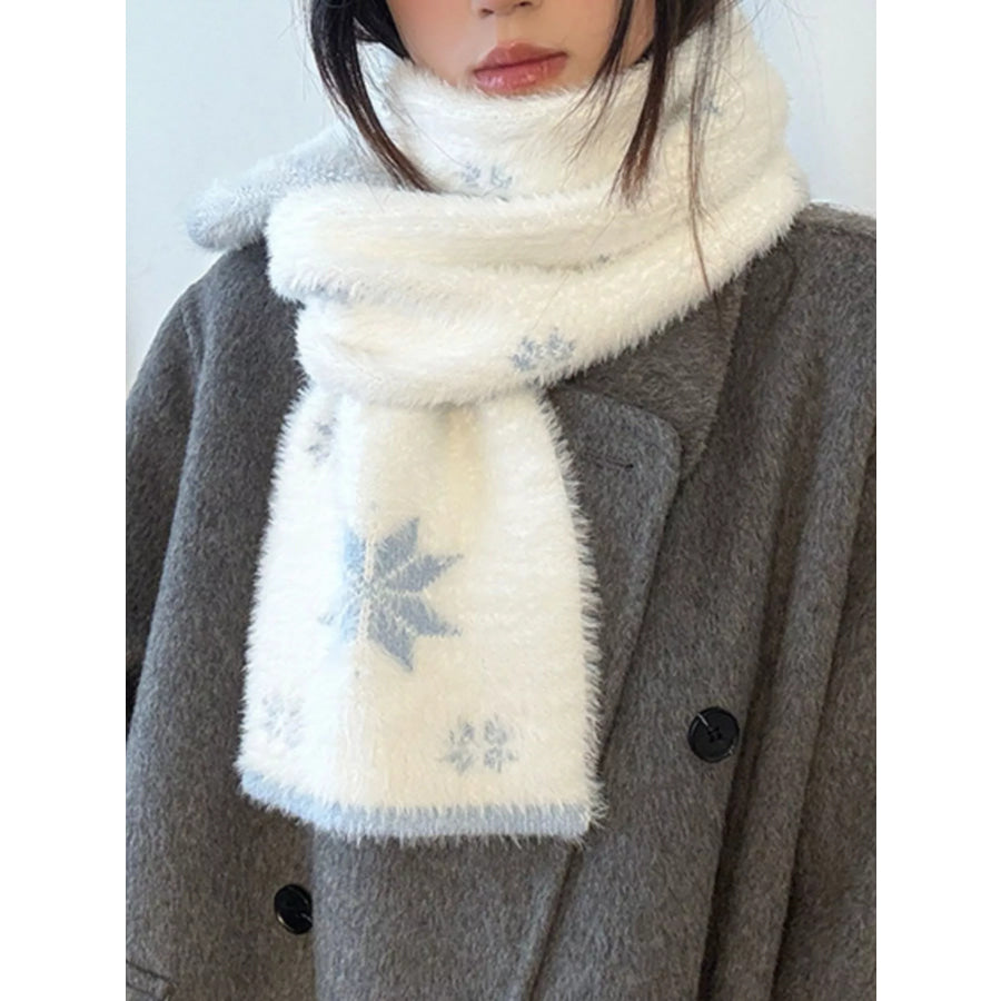 Fluffy Snowflake Pattern Winter Scarf Apparel and Accessories