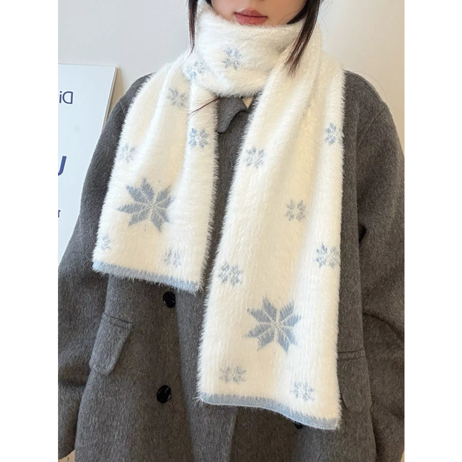 Fluffy Snowflake Pattern Winter Scarf Blue / ONESIZE Apparel and Accessories
