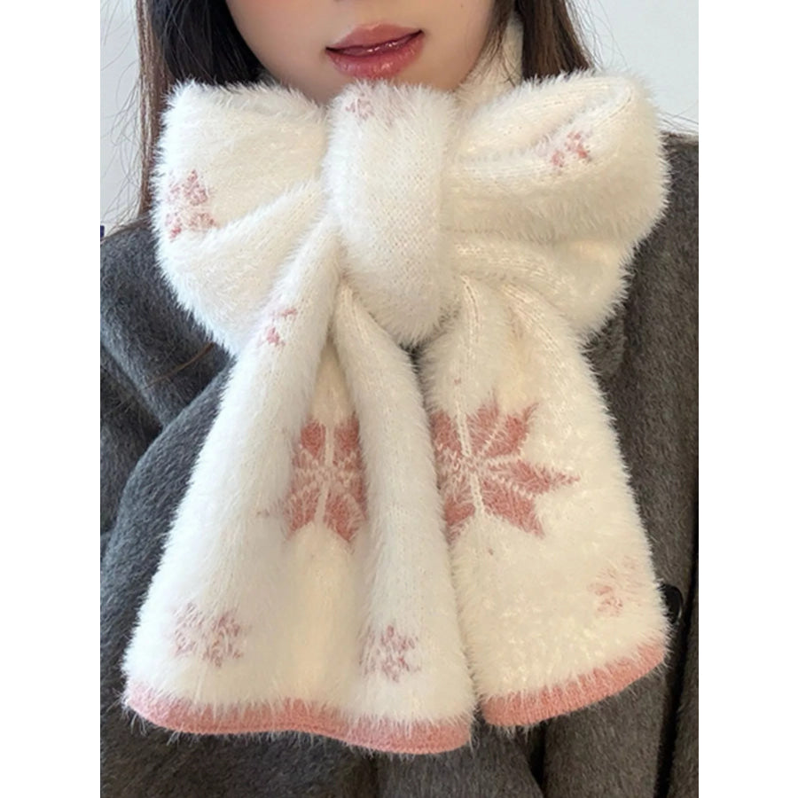 Fluffy Snowflake Pattern Winter Scarf Pink / ONESIZE Apparel and Accessories