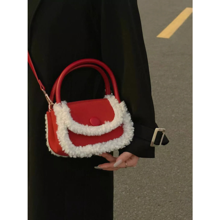 Fluffy Trim Mini Crossbody Bag Red / One Size Apparel and Accessories